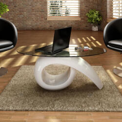 vidaXL Măsuță de cafea cu blat oval din sticlă, alb lucios (240431) - izocor Masa de cafea