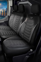 PANDA-CSC Huse auto dedicate Florida negru-gri | Textil Piqué + Piele ecologică | Față 2+1, pentru Opel Vivaro C (2019-2025)