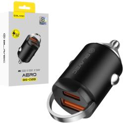 Blavec autós töltő BS-02B Aero - USB + Type C - QC 3.0 18W PD 30W (CCBS02BA-UCB) fekete