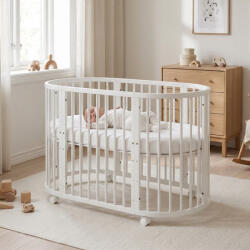 New Baby Gyermek növekedő 3-az-1-ben ovális kiságy + matrac New Baby fehér