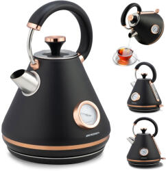 Berdsen Vízforraló, Berdsen BD-701, 1700 ml, fekete, 1850-2200 W, fém ház, szárazonforrás elleni védelem, 360°-os talp, világító kapcsoló, kivehető vízkőszűrő, hőmérővel (TE370100)