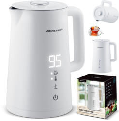 Berdsen Vízforraló, Berdsen BD-709, 1700 ml, fehér, 1850-2200 W, duplafalú, érintőpaneles hőfokbeállítás, nem melegedő fogantyú, melegen tartás 2 óráig, 360°-os talp, hőmérővel (TE370901)