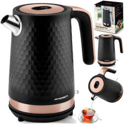 Berdsen Vízforraló, Berdsen BD-705, 1700 ml, fekete-réz, 1850-2200 W, fém ház, szárazonforrás elleni védelem, 360°-os talp, világító kapcsoló, kivehető vízkőszűrő (TE370501)