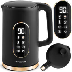 Berdsen Vízforraló, Berdsen BD-712, 1700 ml, fekete-arany, 1850-2200 W, érintőpaneles hőfokbeállítás, fém ház, melegen tartás 3 óráig, duplafalú, 360°-os talp, hőmérővel (TE371201)