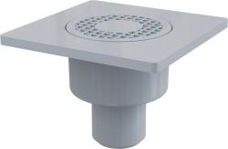 Alcadrain padlóösszefolyó 150×150/50 mm függőleges, szürke rács, vizes bűzzár (ALCA-APV4)
