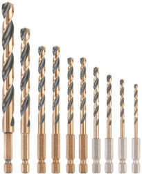 DEWALT BLACK & GOLD Set de burghie spiralat HSS 10 piese (3-12 mm) cu prindere 1/4" HEX (DT20620-QZ) Burghiu