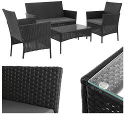 Gardlov Fekete rattan kerti bútor garnitúra 4 személyes 26908 (5900779961746)