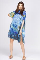 SHOPIKA Rochie de plaja tip poncho din matase cu reproducere dupa Noaptea Instelata - de Van Gogh Talie unica
