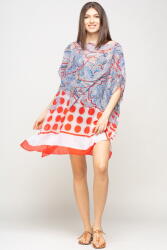 SHOPIKA Rochie de plaja tip poncho cu motive florale si buline rosii, vascoza Talie unica