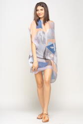SHOPIKA Rochie de plaja tip poncho cu model abstract in nuante de gri, albastru si bleu , vascoza Talie unica