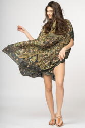 SHOPIKA Rochie de plaja tip poncho din matase cu motive orientale pe fond negru Talie unica