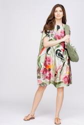 SHOPIKA Rochie de plaja tip poncho din matase cu trandafiri fucsia pe fond verde Talie unica