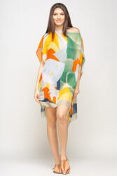 SHOPIKA Rochie de plaja tip poncho cu model abstract in nuante de portocaliu, galben si verde, vascoza Talie unica