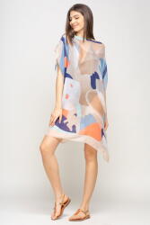 SHOPIKA Rochie de plaja tip poncho cu model abstract in nuante de bej, alb si albastru, vascoza Talie unica