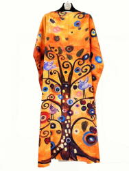 SHOPIKA Rochie de plaja lunga tip poncho din matase cu reproducere dupa Pomul Vietii - Gustav Klimt Talie unica