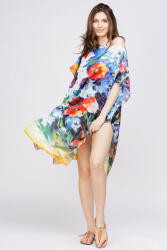 SHOPIKA Rochie de plaja tip poncho din matase cu reproducere dupa o pictura cu maci Talie unica