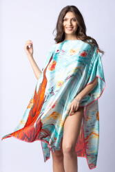 SHOPIKA Rochie de plaja tip poncho din matase cu stilizare Noaptea Instelata pe fond aqua Talie unica