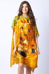 SHOPIKA Rochie de plaja tip poncho din matase cu stilizare Sarutul pe fond galben Talie unica
