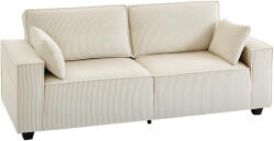 HOMCOM Canapea 3 locuri din velur canelat 218 cm, canapea de living, perne cu arcuri, cotiere late, 2 perne, bej | Aosom Romania (83B-784V00BG) Canapea
