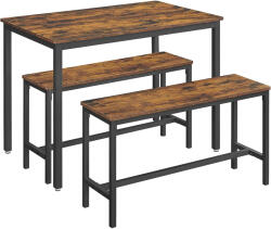 Brius Masa de bar cu 2 banci, design industrial, 110x70x75 cm, maro rustic (EZ-KDT070B01)