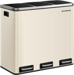 Brius Cos de gunoi colectare selectiva cu 3 compartimente 3 x 18L, capace soft close, pedale, otel, 61x32x56 cm, bej (EZ-LTB054A02) Cos de gunoi