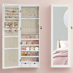 Brius Dulap pentru bijuterii cu oglinda, montare pe perete sau usa, material MDF, inchidere cu cheie, 120x37x10 cm, alb (EZ-JJC093W01)