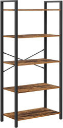 Brius Biblioteca cu 5 etaje din lemn, cadru otel, stil industrial, 30x66x153cm, maro rustic si negru (EZ-LLS061B01) Raft