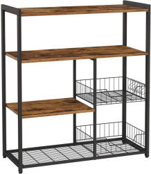Brius Raft de bucatarie, suport pentru cuptorul cu microunde, 2 cosuri de sarma, 6 carlige S, 35x80x95cm, maro rustic (EZ-KKS96X) Raft