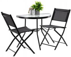 Brius Set mobilier gradina sau balcon, masa semirotund sticla cu 2 scaune pliabile, negru (SAD-7132)