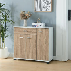 [en. casa] Comoda tip sideboard Bobeck 72x80x28 cm, alb cu aspect stejar (83058139) Comoda