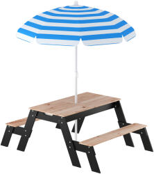 AIYAPLAY Masă de picnic pentru copii cu parasolar, set de grădină din lemn 3 în 1 pentru copii 3-6 ani cu 2 cutii, natural | Aosom Romania (3E3-016V00MX)