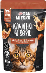 Pan Mięsko PAN MIĘSKO Darabkák mártásban Borjúhús szarvas hússal 85 g macskáknak