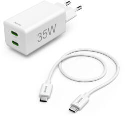 Hama Mini hálózati gyorstöltő 2x USB-C PD 35W + 1m kábel - fehér (00125116) (00125116)