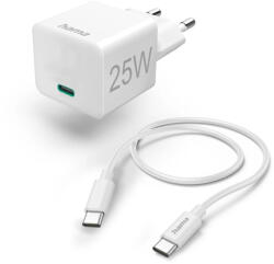 Hama hálózati töltő USB-C Mini PD 25W + 1m kábel - fehér (00201624) (00201624)