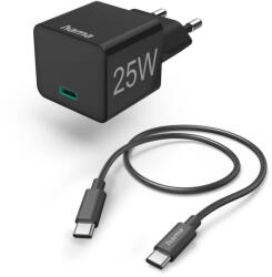 Hama hálózati töltő USB-C Mini PD/QC 25W + 1m kábel - fekete (00201623) (00201623)