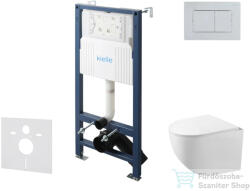 kielle Genesis New falra szerelhető WC szett, Kielle GAIA rimless WC softclose ülőkével, Gemini New III fényes króm nyomólappal, fehér 30528SS89 (30528SS89)