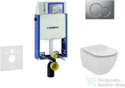 Geberit Kombifix falra szerelhető WC szett, Ideal Standard Tesi Aquablade Wc soft close ülőkével, Sigma 01 matt króm nyomólappal 110302005NU3 (110302005NU3)