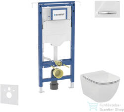 Geberit Duofix falra szerelhető WC szett, Ideal Standard Tesi WC ülőkével, Geberit Sigma 50 alpesi fehér/króm nyomólappal SANI11CD3130 (SANI11CD3130)