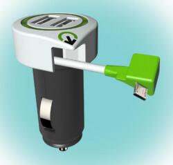 Somogyi Elektronic Kft SAL 3.100110 autós USB töltő, 2 USB aljzat, 1 kihúzható micro USB csatlakozó, 3.1 A megosztott (3.100110)