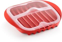 Lékué Microwave Bacon Cooker baconsütő tálca mikrohullámú sütőbe, 6 szelet baconhoz, zsiradékelvezető bordák, műanyag, piros - 881725 (LK881725)