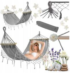 Gardlov Kerti Függőágy Kétszemélyes XXL Gardlov 250KG Boho huzat Szürke (HAM-150-GREY)