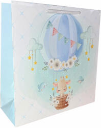 Paper Craft SET 10 pungi de cadou patrate, 24x24x9 cm, model GIRAFA BLEU