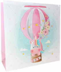 Paper Craft SET 10 pungi de cadou patrate, 24x24x9 cm, model UNICORN ROZ