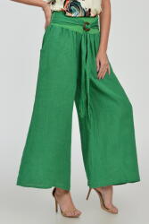 Shopika Pantaloni drepi, largi, de vara, din in, cu accesoriu de lemn, verzi Talie unica