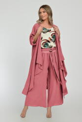 SHOPIKA Blazer lung din in, fluid, cu revere, roz inchis Talie unica