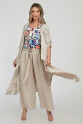 SHOPIKA Blazer lung din in, fluid, cu revere, bej Talie unica