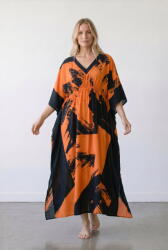 SHOPIKA Rochie maxi lejera din vascoza cu imprimeu abstract portocaliu-negru Talie unica