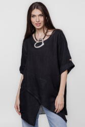 SHOPIKA Bluza lunga tunica, in colturi, din in, neagra Talie unica