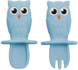 AppeKids Set tacamuri din silicon Owl Aqua Blue 6 luni+, 1 bucata, Appekids Set pentru masa bebelusi