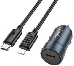 hoco. Z57 autós töltő Type-C aljzat 30W PD gyorstöltő 3.0 LED lightning kábellel sötétszürke Z57_LIGHTNING_G (Z57_LIGHTNING_G)